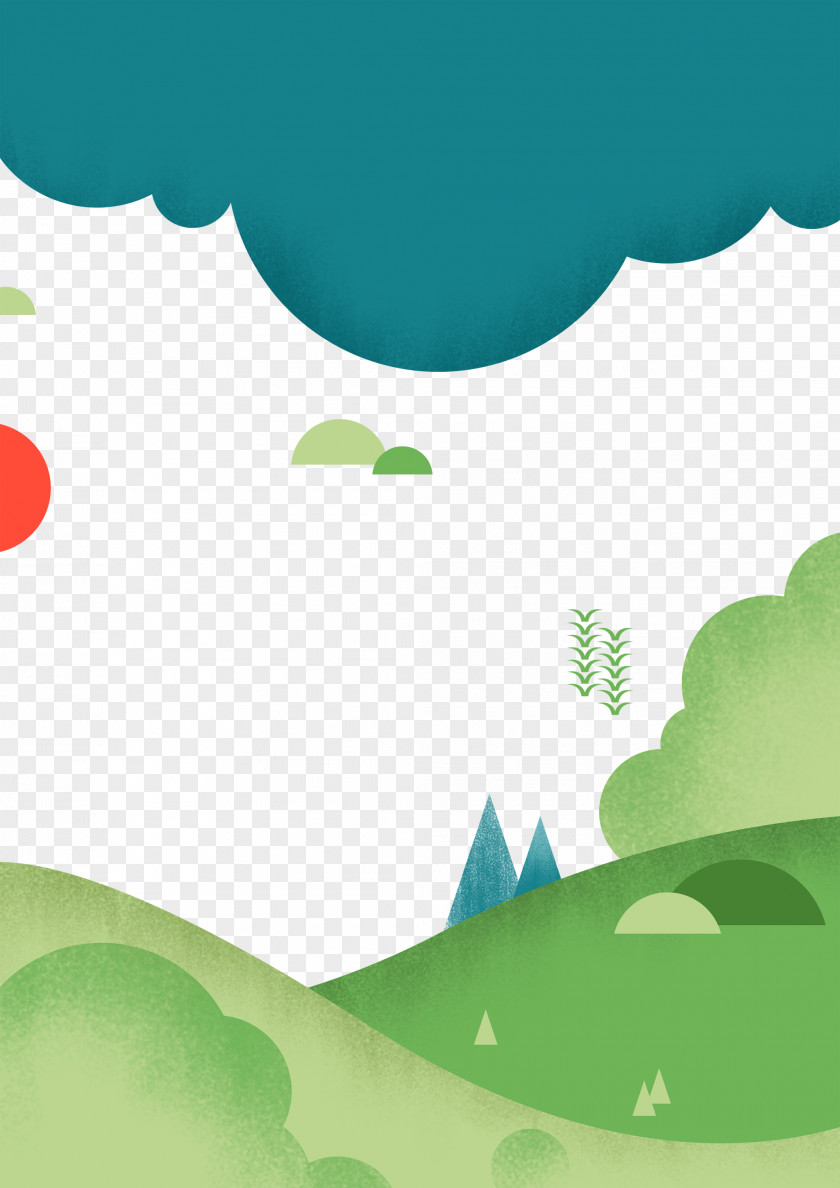 Combination Of Clouds And Meadows Poster Illustration PNG