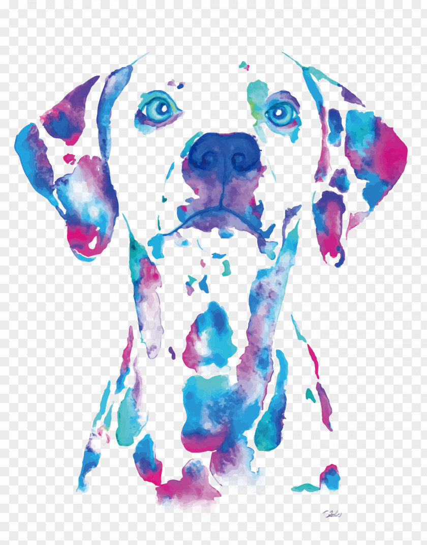 Vector Watercolor Dotted Dog Dalmatian Painting Portrait PNG