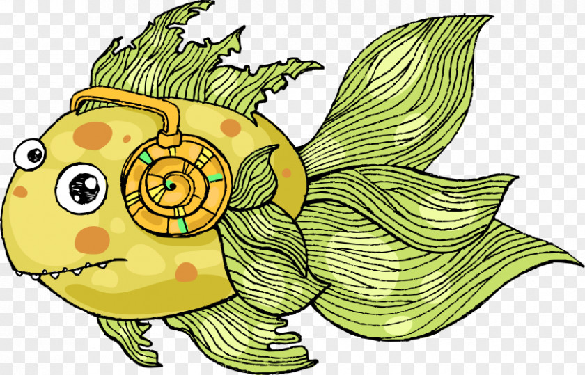 Vector Cartoon Fish Wearing Headphones Illustration PNG
