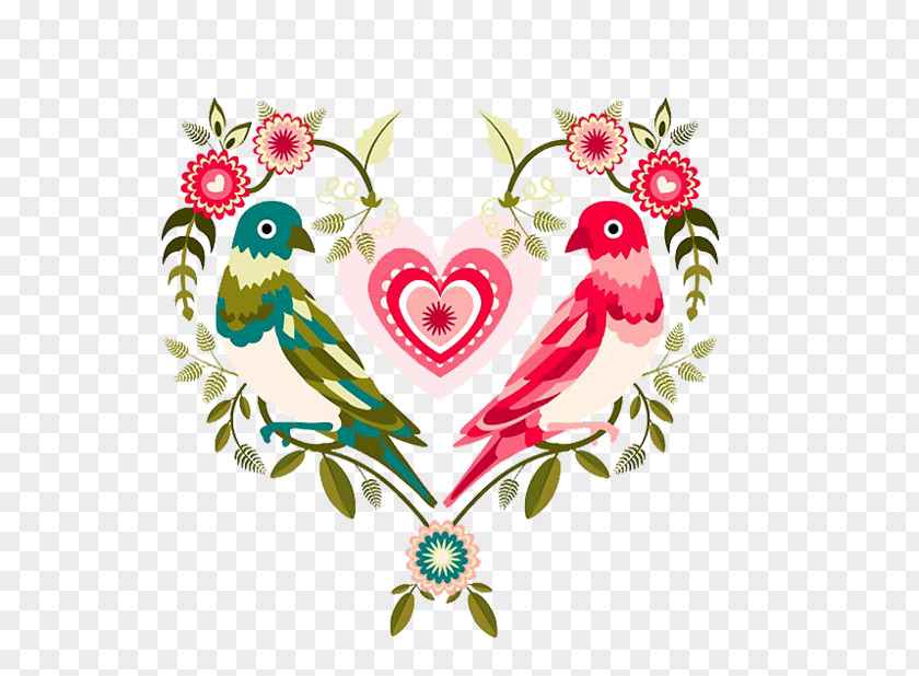 Floral Decorative Pattern Lovebird Valentines Day PNG