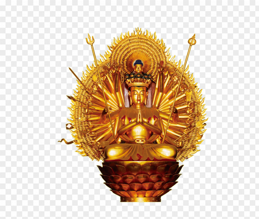 Gold Buddha Statue Senshu Kannon Bosatsu Guanyin Bodhisattva Buddhism Cundi PNG