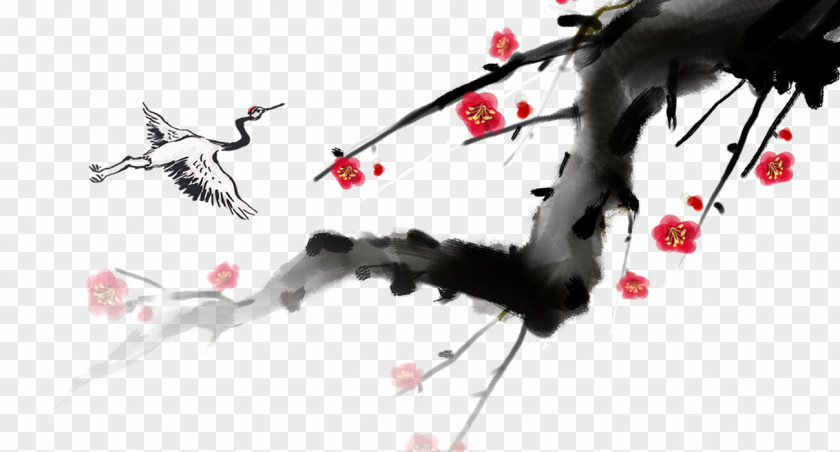 Plum Flower Chinoiserie Animation Ink Wash Painting Art PNG