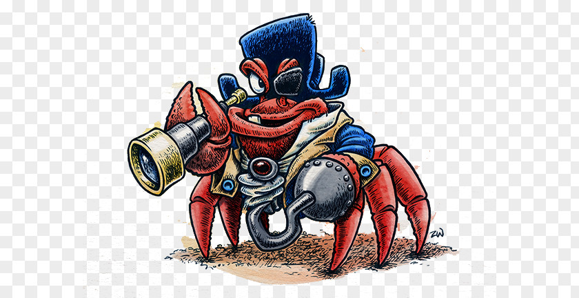 Crab Pirate Captain Cartoon Illustration PNG