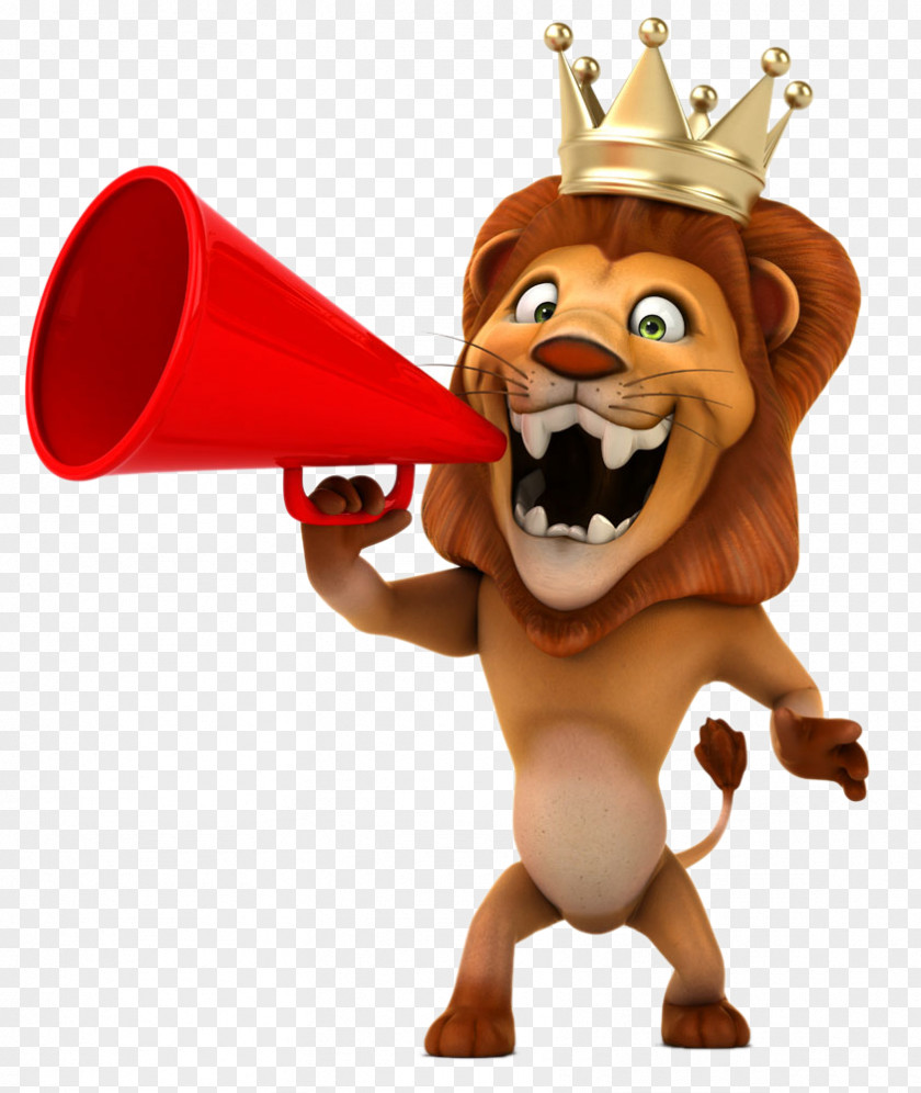 Cartoon Lion Holding A Horn Stock Photography Royalty-free PNG