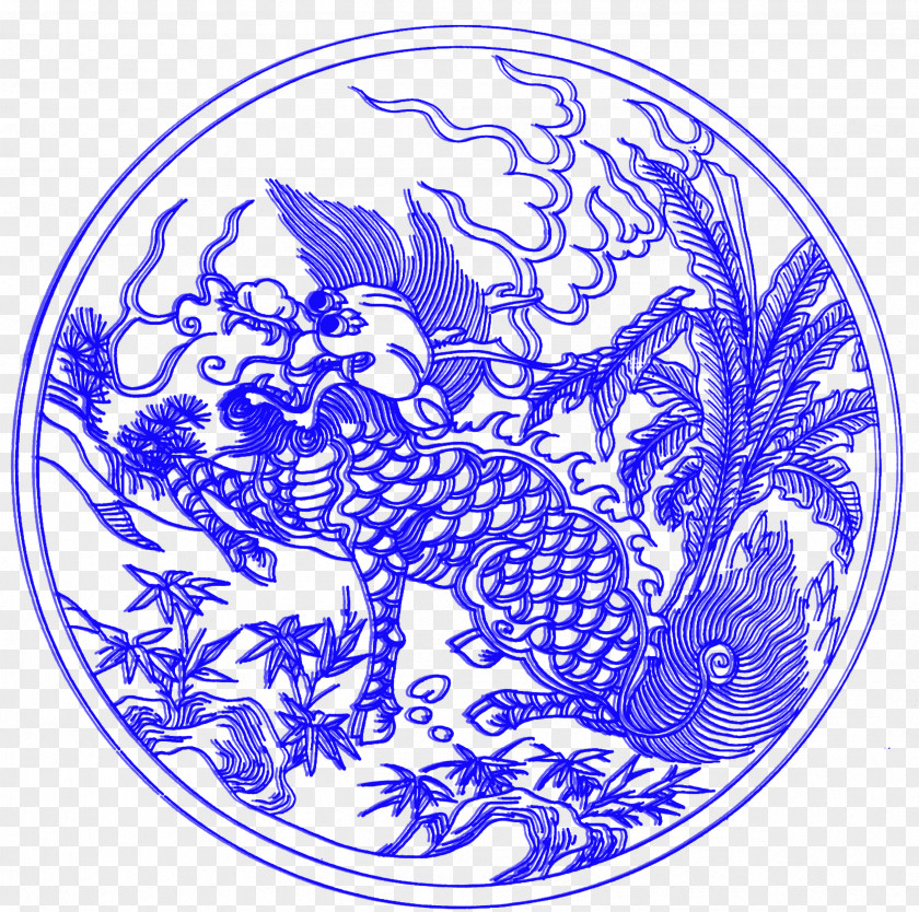 Blue Unicorn And White Pottery Circle Qilin Clip Art PNG