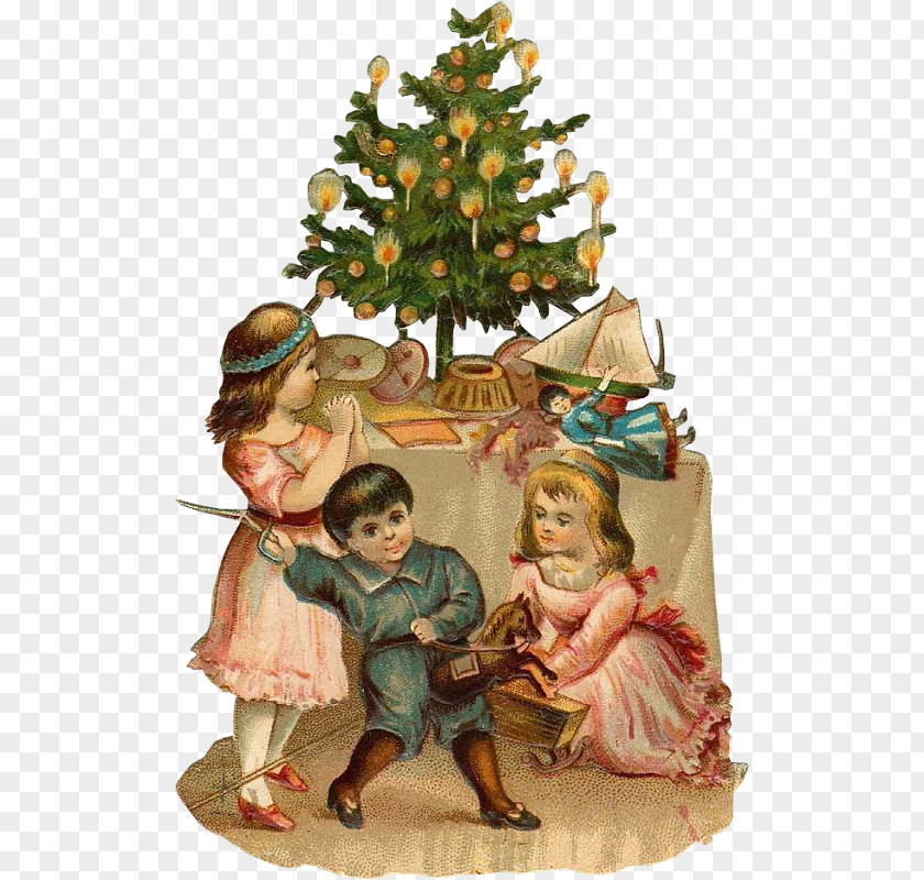 Antique Pudding Christmas Tree Santa Claus Ornament Clip Art PNG