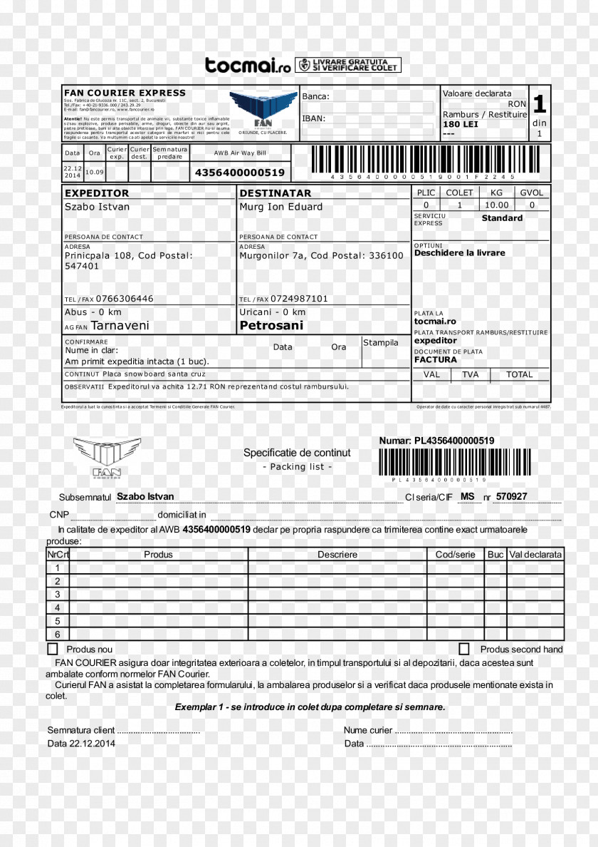 Courier Material Download Air Waybill FAN General Logistics Systems Document PNG