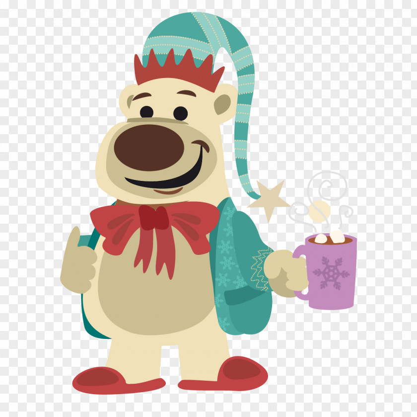 Coffee Bear Santa Claus Christmas Character Cartoon PNG