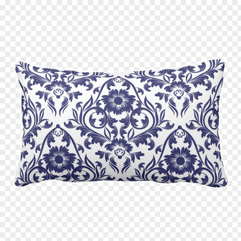 Mulberry Paper Damask Cushion Blue Pattern PNG