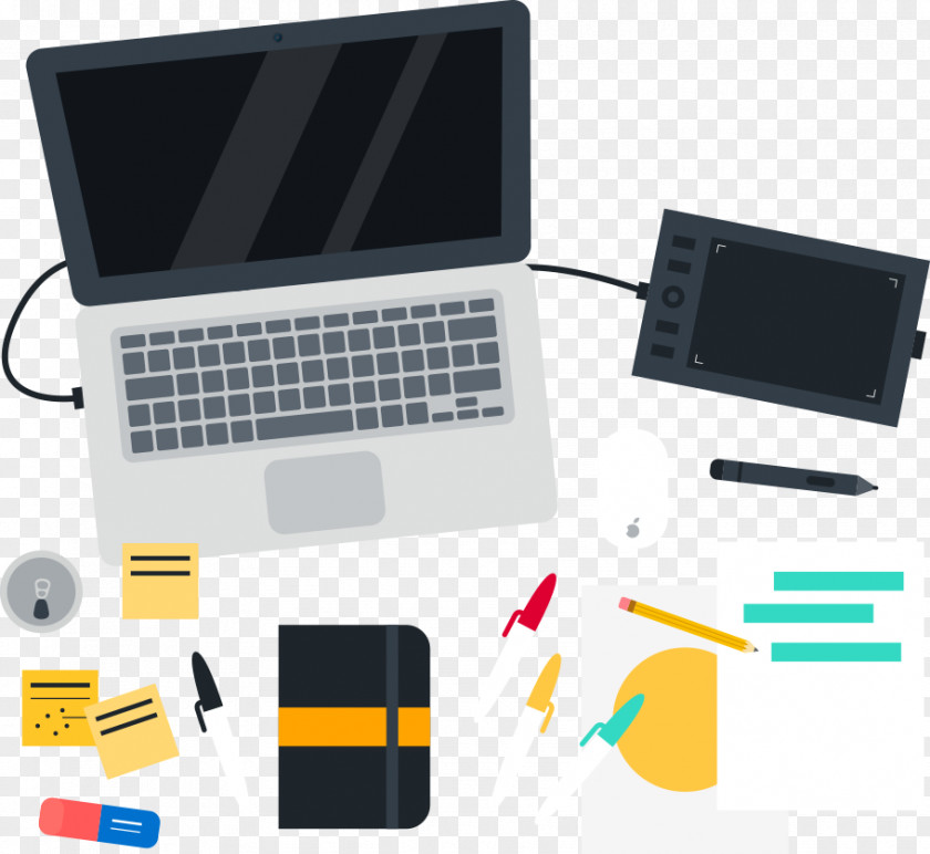 Vector Laptop Graphic Design Desk Flat PNG