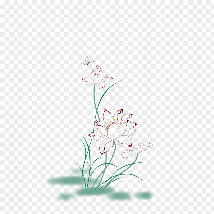 Hand-painted Lotus Gongbi Graphic Design PNG