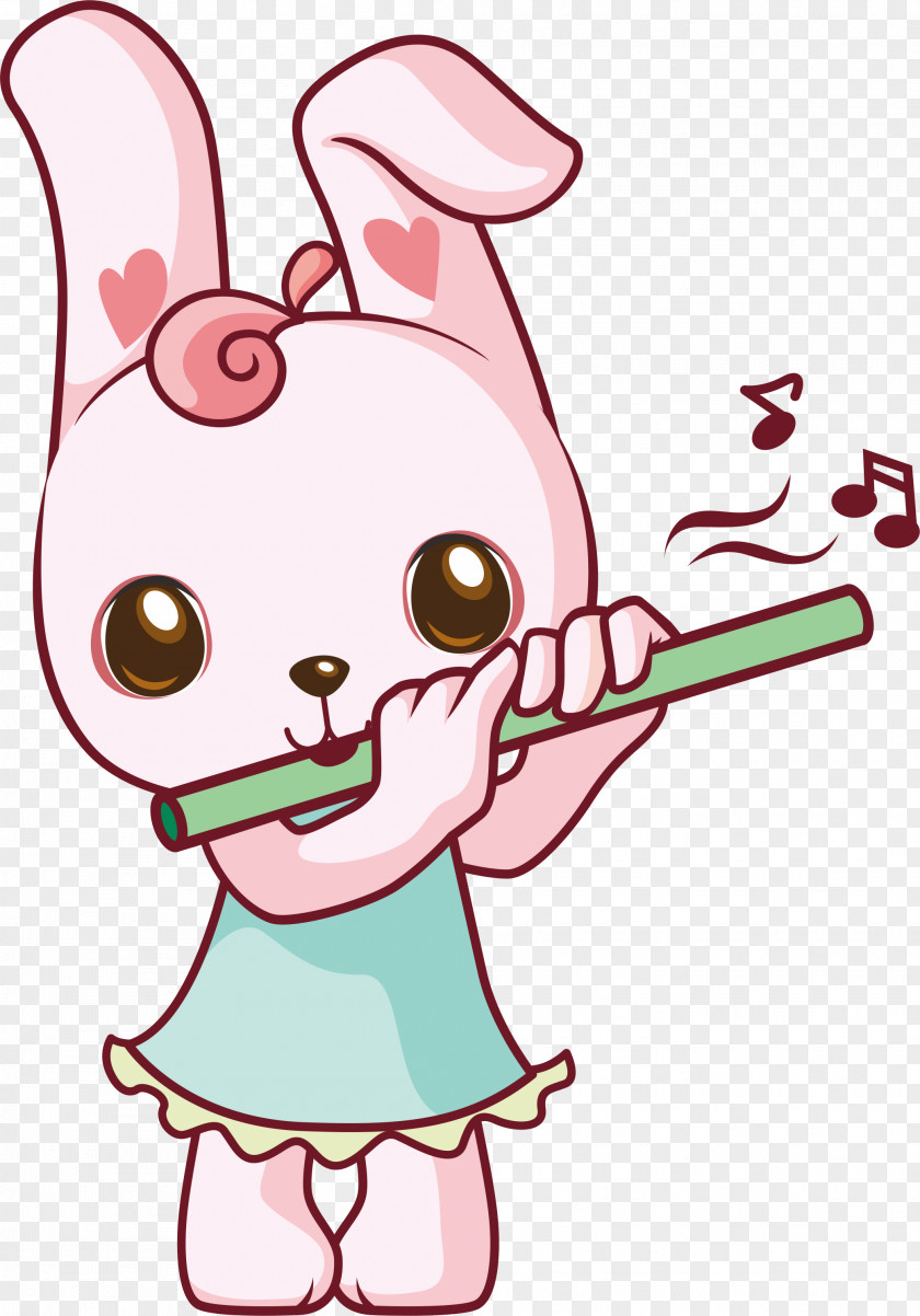 Bunny Flute Rabbit Cartoon PNG