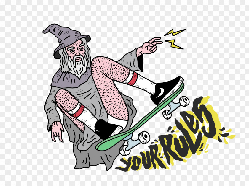Skateboard Wizard Cartoon Illustration PNG