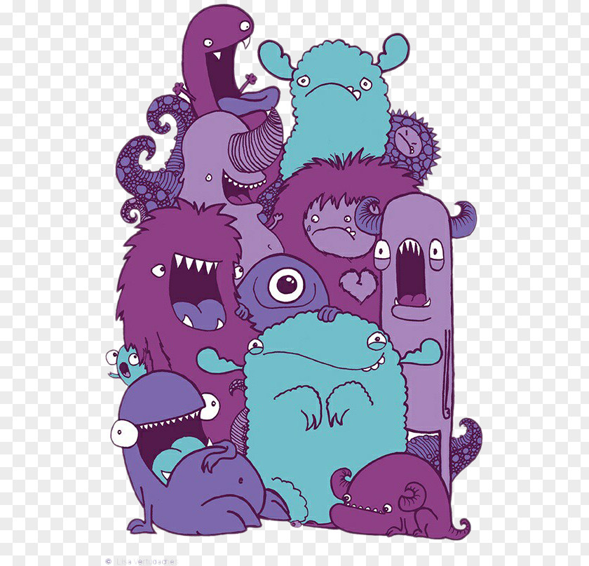 Monster Family Drawing Illustrator Doodle Illustration PNG