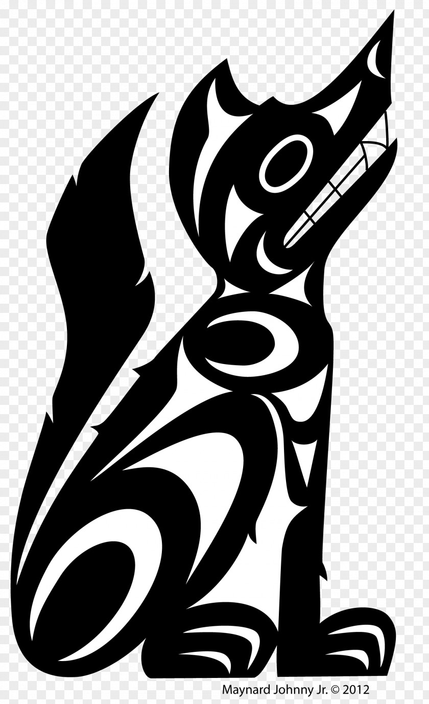 Black White Border Gray Wolf Coast Salish Art Tsleil-Waututh First Nation Wool Dog PNG