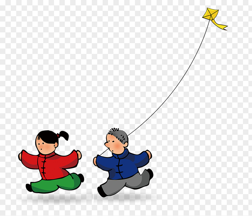 A Child Flying Kite Cartoon PNG