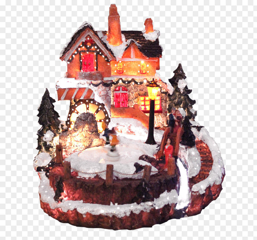 Christmas Town Birthday Cake Chocolate Gingerbread House Decorating Ornament PNG