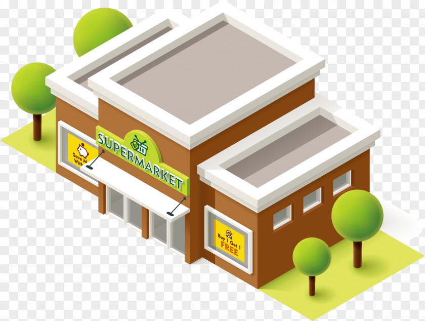 Green Tree Supermarket Grocery Store Building Illustration PNG