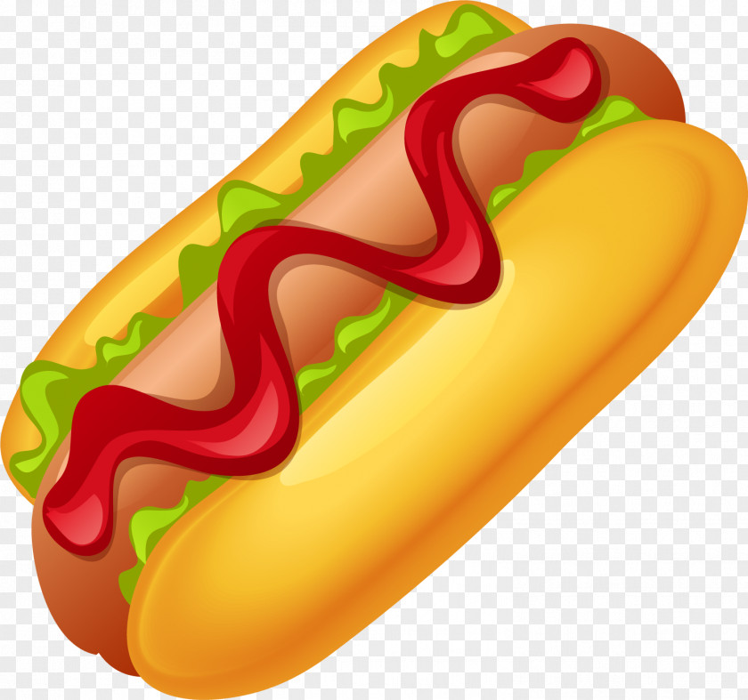 Hand-painted Yellow Hot Dog Sausage Knackwurst Bockwurst Lettuce PNG