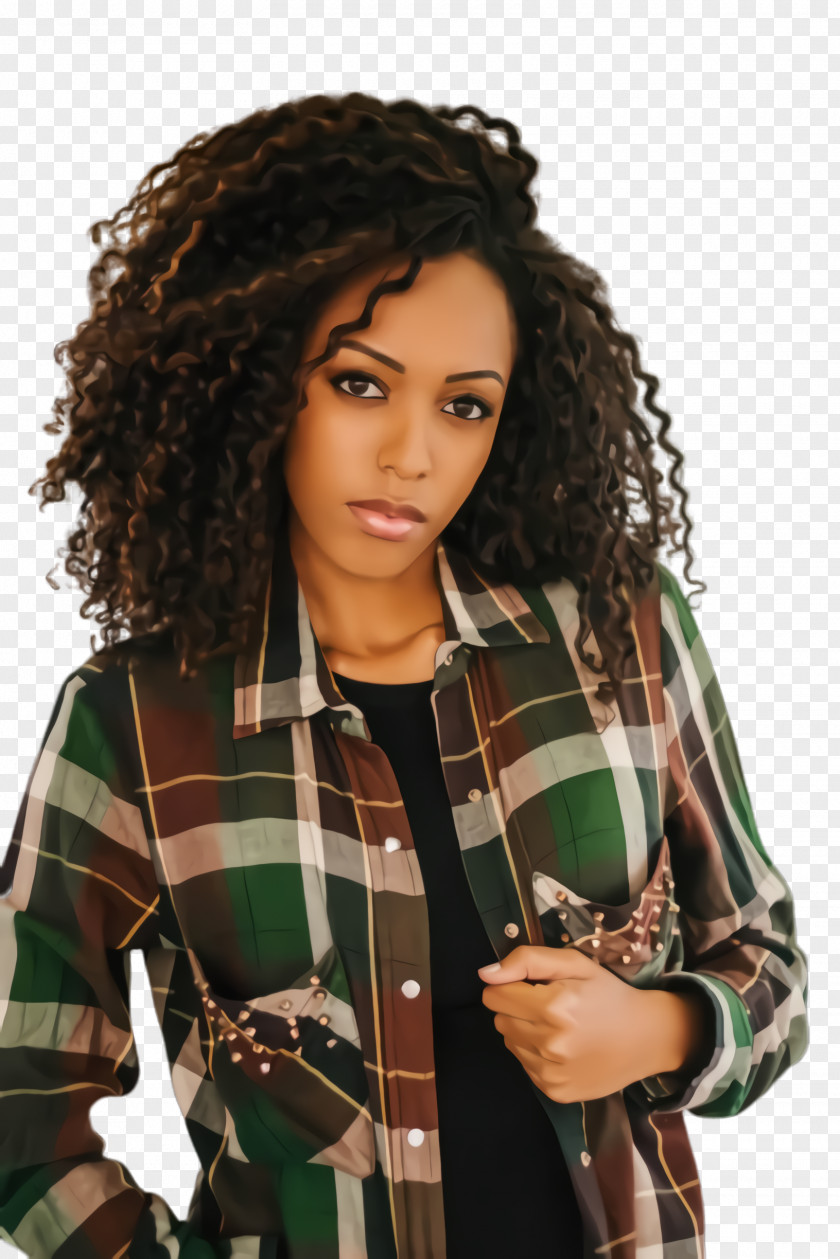 Long Hair Outerwear Hairstyle Wig Plaid Brown PNG