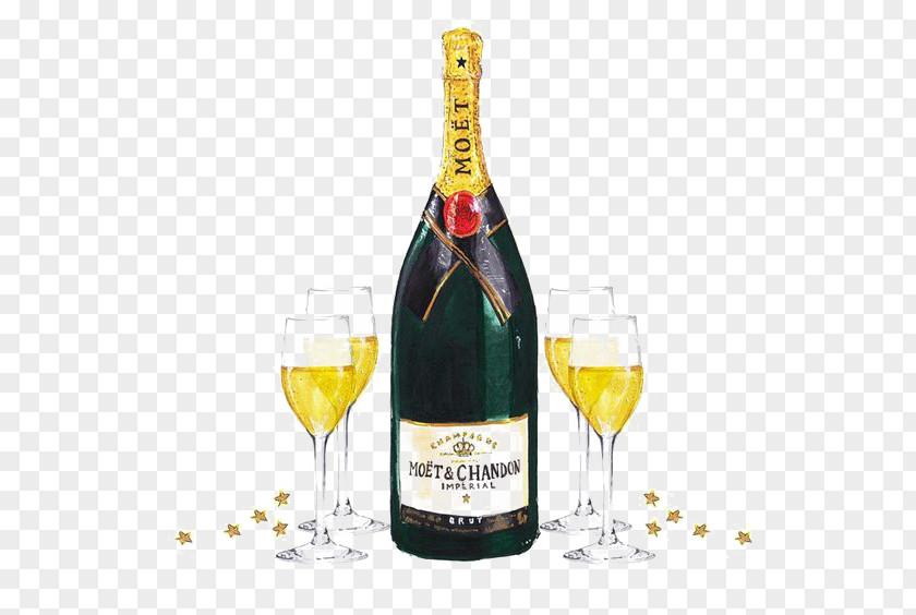 Watercolor Champagne Prosecco Cocktail Wine Glass PNG