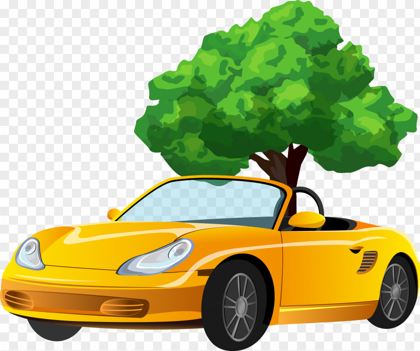 Yellow Sports Car Vector Material Cartoon PNG