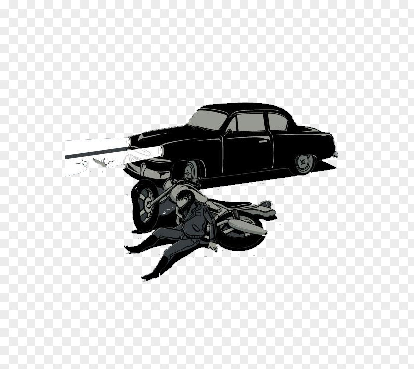 Black Simple Car Accident Drawing Poster T-shirt PNG