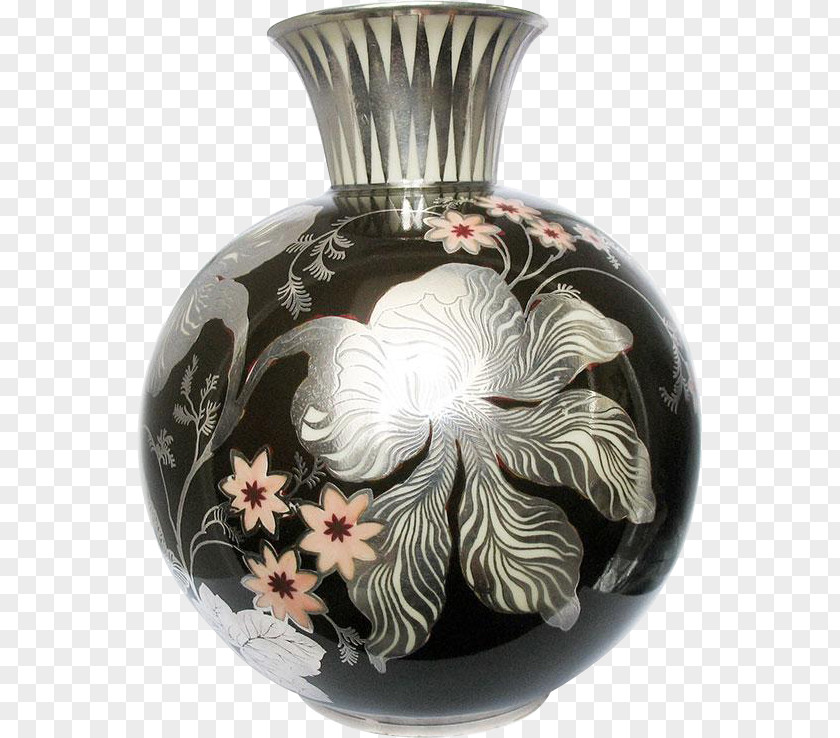 Vase Selb Silver Overlay Ceramic PNG