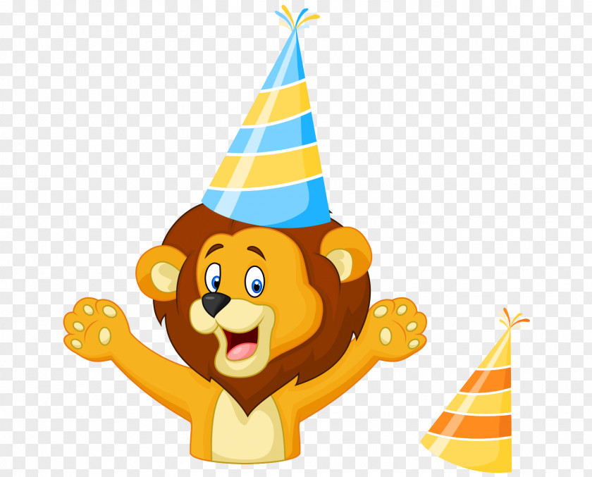 Hand-painted Cartoon Lion Birthday Cheer Color Hat PNG