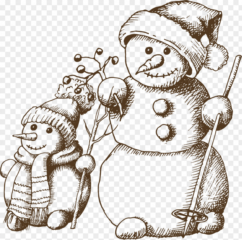 Winter Snowman Sketch Material Drawing Christmas PNG