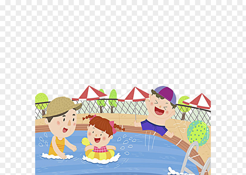 A Child Who Learns To Swim Swimming Pool Cartoon Illustration PNG