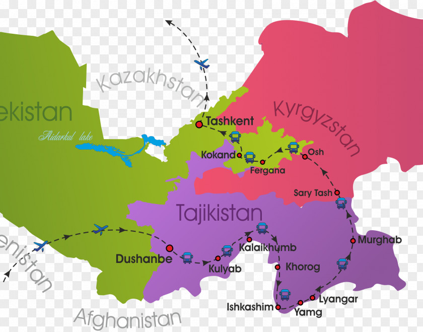 Map Pamir Mountains Murghab Fedchenko Glacier Khujand PNG