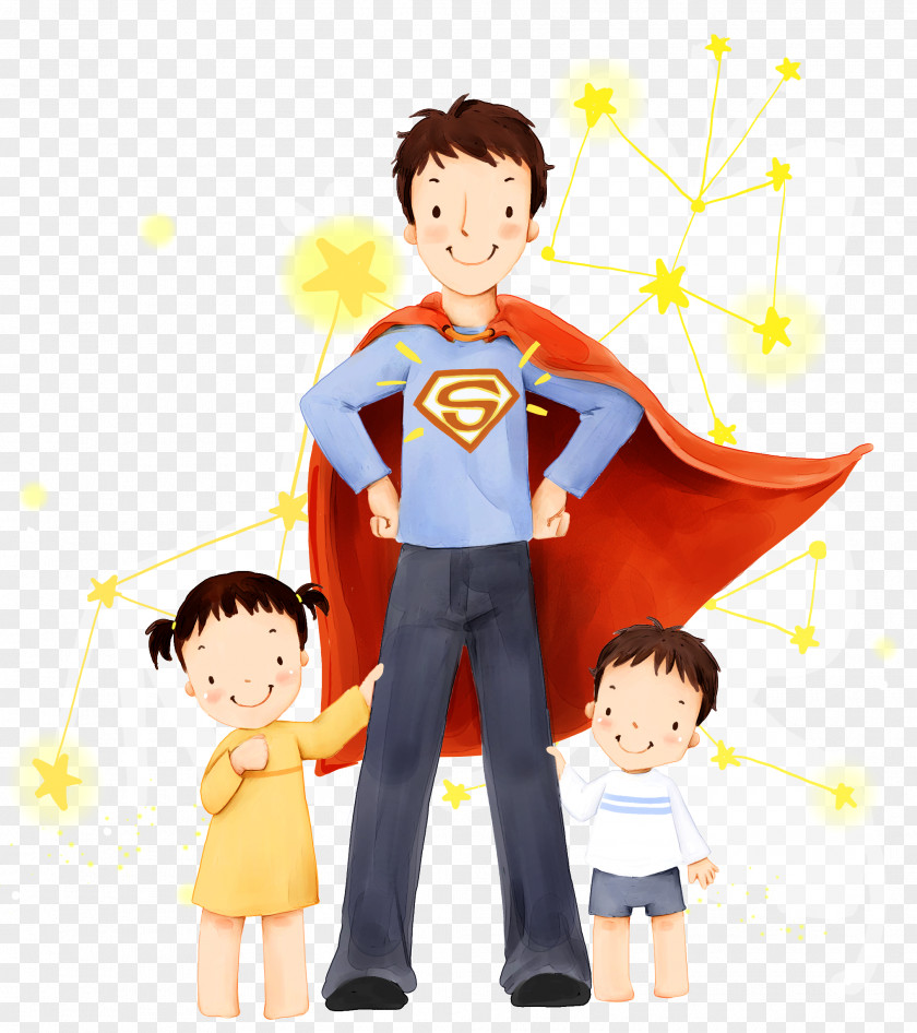 Cartoon Superman Clark Kent Father Son Daughter Illustration PNG