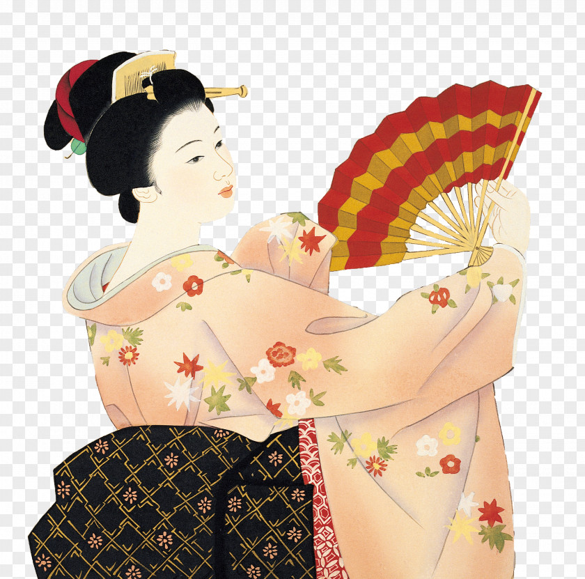 Japanese Kimono Woman Holding A Fan Japan PNG