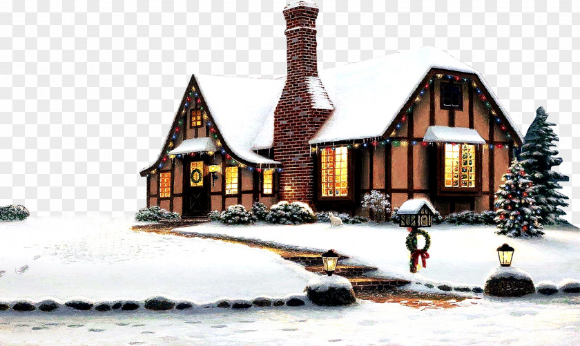 Romantic Winter Beautiful Villa Santa Claus Is Comin To Town Christmas Village Wallpaper PNG