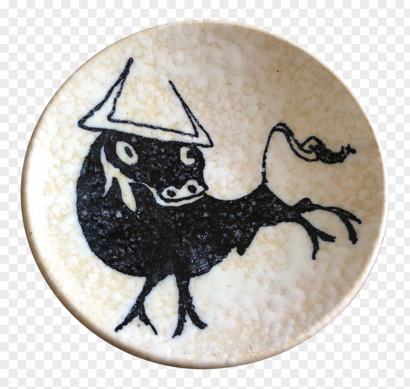 1960s Vintage Crafts Plate Ceramic Spanish Fighting Bull Liqueur Language PNG