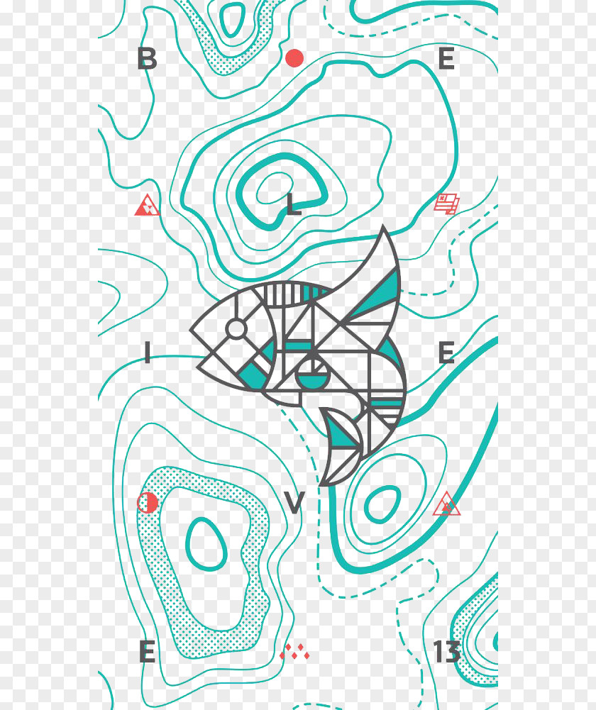 Contour And Fish Line Map Photography Illustration PNG