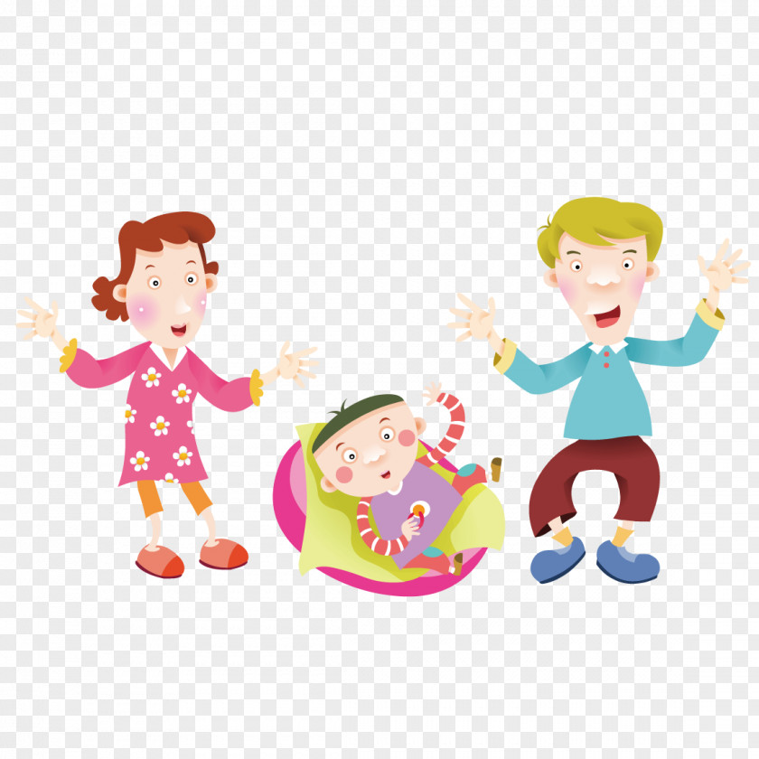 Looking At The Baby's Parents Drawing Cartoon Child PNG