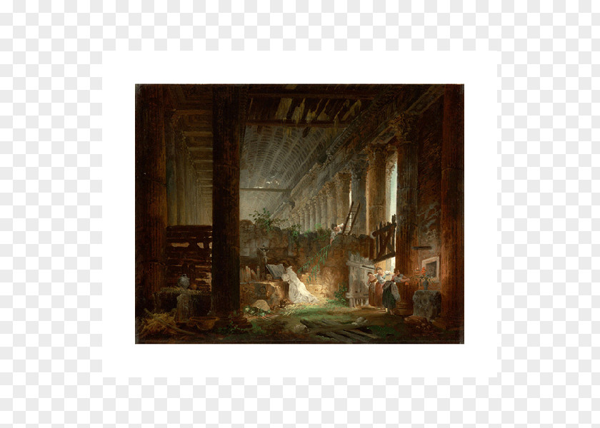 Painting A Hermit Praying In The Ruins Of Roman Temple Interior Diana At Nîmes Bridge Over Torrent Ancient Used As Public Baths PNG