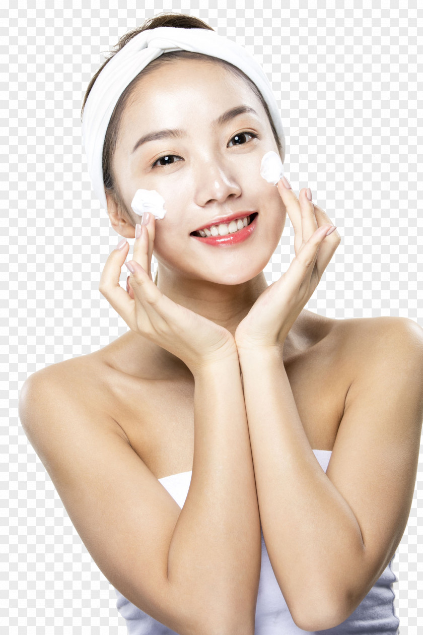 A Woman Who Spreads Facial Cleanser Beauty Skin PNG