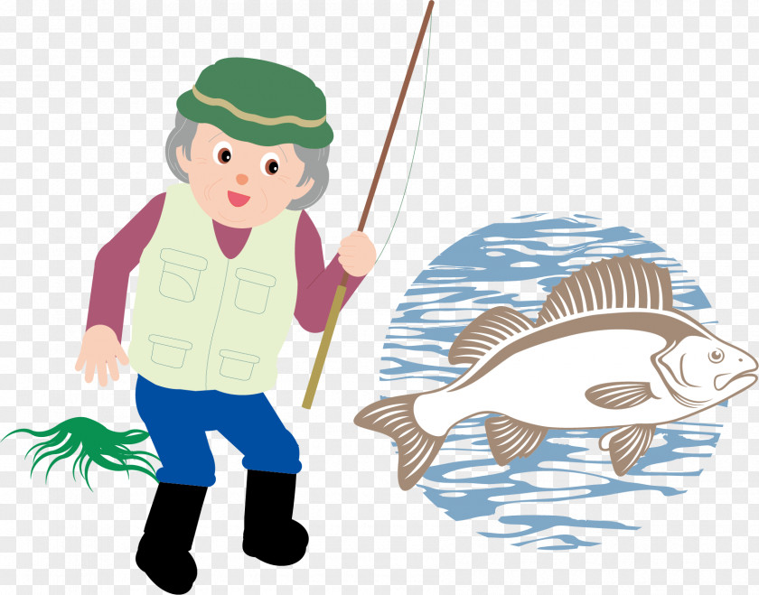 Fishing Old Man Cartoon Clip Art PNG