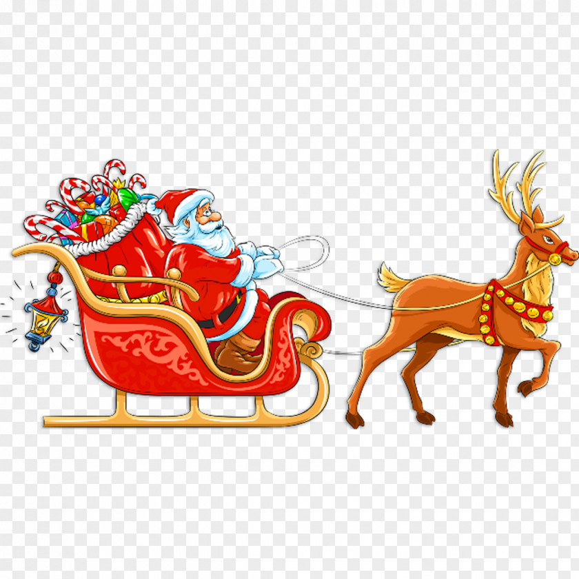 Reindeer Santa Claus's Sled Christmas Clip Art PNG