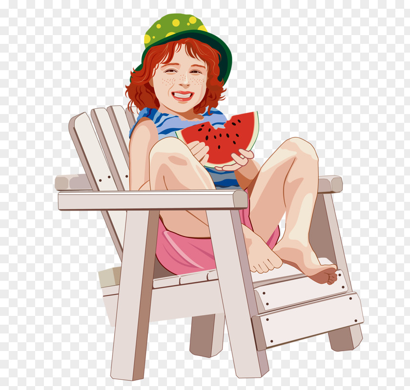 Cartoon Child Illustration PNG Illustration, Girl eating watermelon clipart PNG