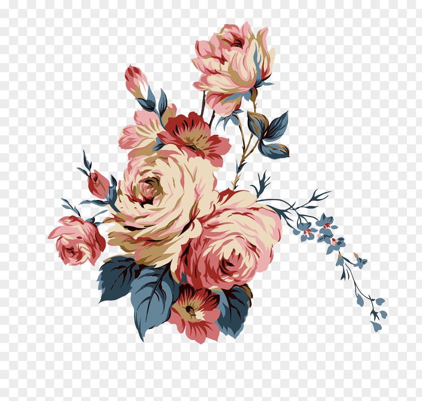Retro Wind Flowers Victorian Era Flower Painting Clip Art PNG