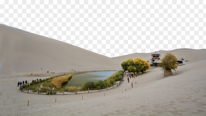 Crescent Lake In Dunhuang, Gansu Nine Yueyaquanzhen Yueya Spring U5174u9686u5c71 Wallpaper PNG