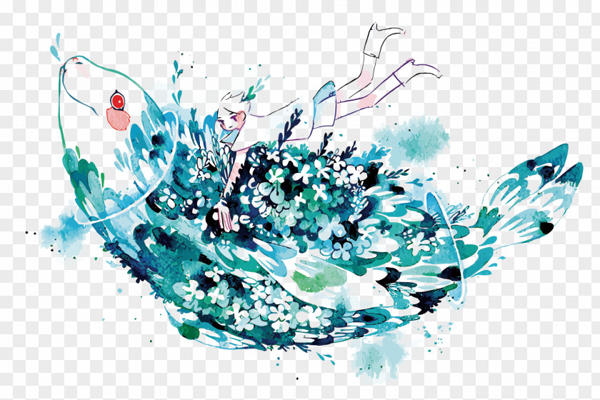 Vector Blue Fish Graphic Design Watercolor Painting Illustrator Illustration PNG