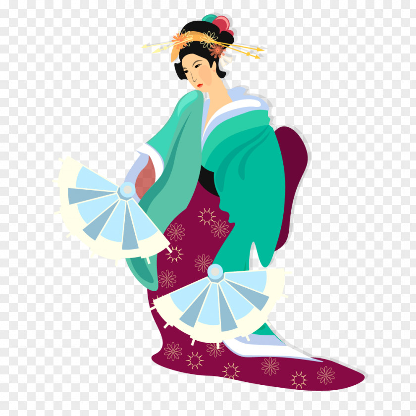 Vector Cartoon Japanese Geisha Dancing Japan PNG