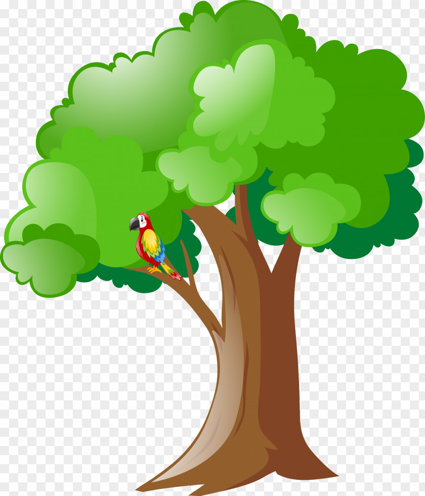 Vector Hand Painted Tree On The Parrot Illustration PNG