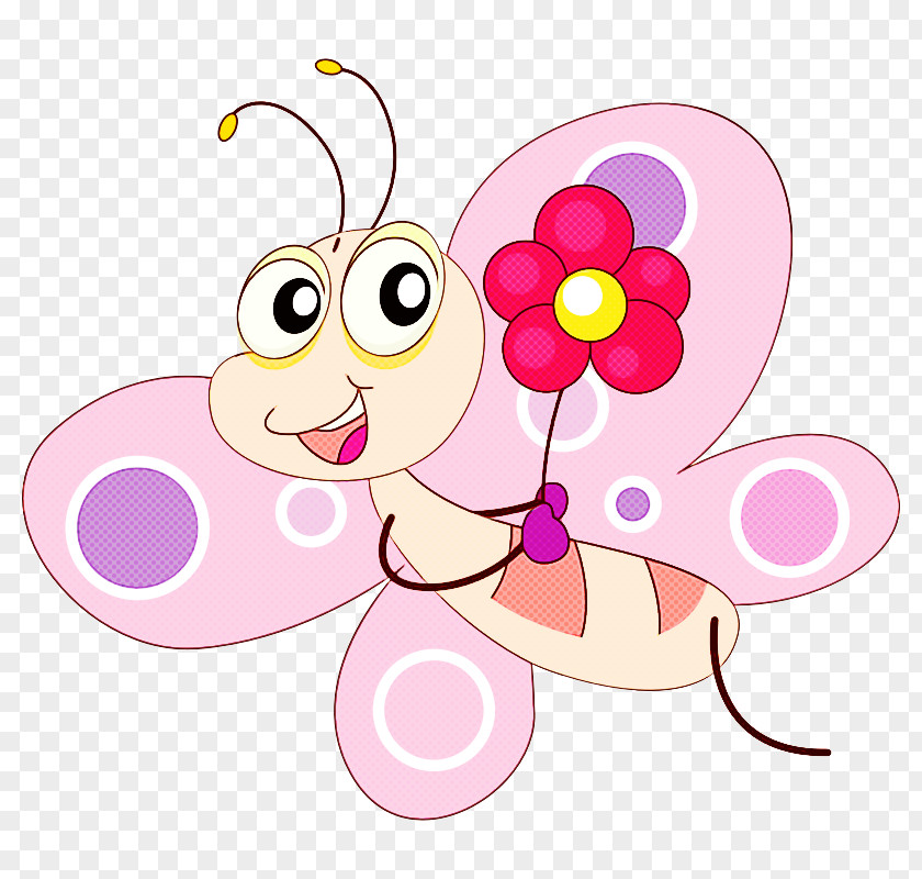 Pink Cartoon Butterfly Pollinator Sticker PNG