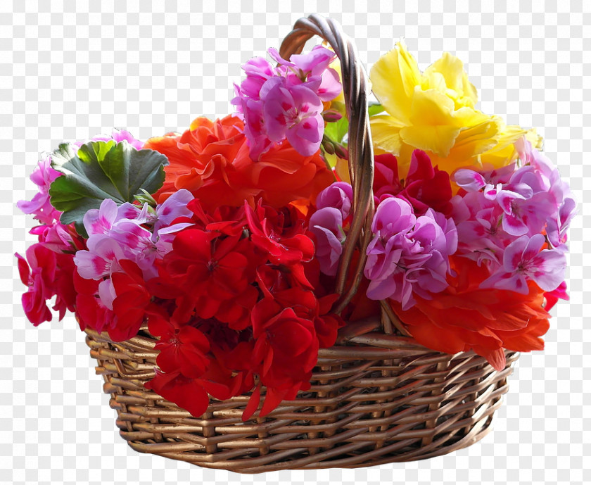 Basket With Petal Flower Bouquet Cut Flowers Garden PNG